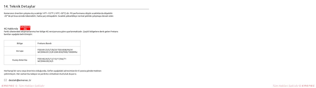 Avrupa ve Kuzey Amerika için voltaj özelliklerini bir tabloda gösteren Türkçe bir teknik ayrıntılar bölümü ve Avrupa voltaj ayrıntılarının üzerinde kırmızı bir "Sadece AC!" etiketi.