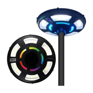 ESU-747R RGB UFO solar bahçe lambası, RGB LED'li, IP65 korumalı. Güneş enerjili bahçe aydınlatması.