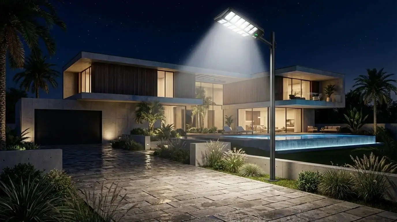 Modern evde ESA-1200 güneş enerjili sokak lambası aydınlatması.