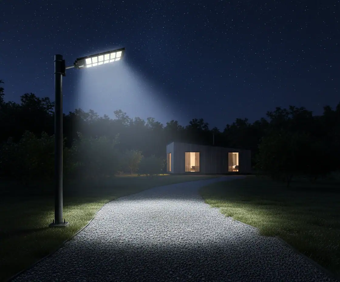 Gece vakti ESA-1500 sokak lambasıyla aydınlatılmış ev yolu.