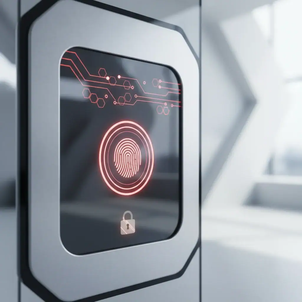 Parmak izi okuyuculu, modern giriş sistemi. Giriş için parmak izi taraması.